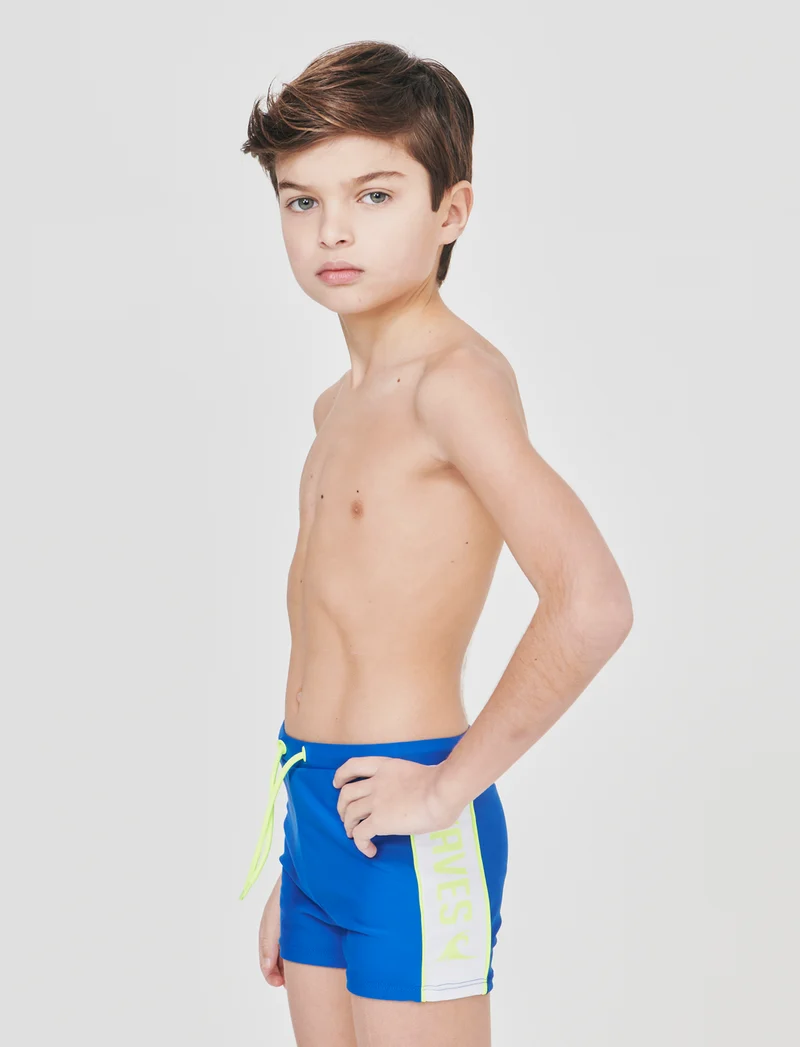 Costume boxer elastico con dettagli fluo - Blu oceano