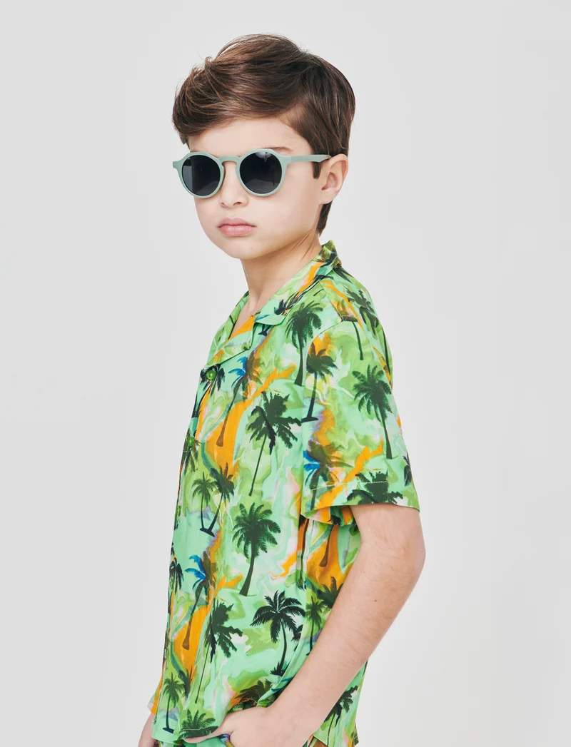 Camicia in cotone mezza manica fantasia - Verde