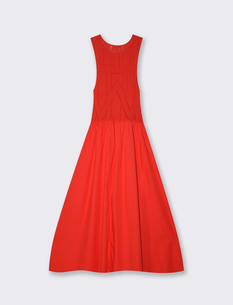 Vestito lungo smanicato con scollo rotondo - Corallo