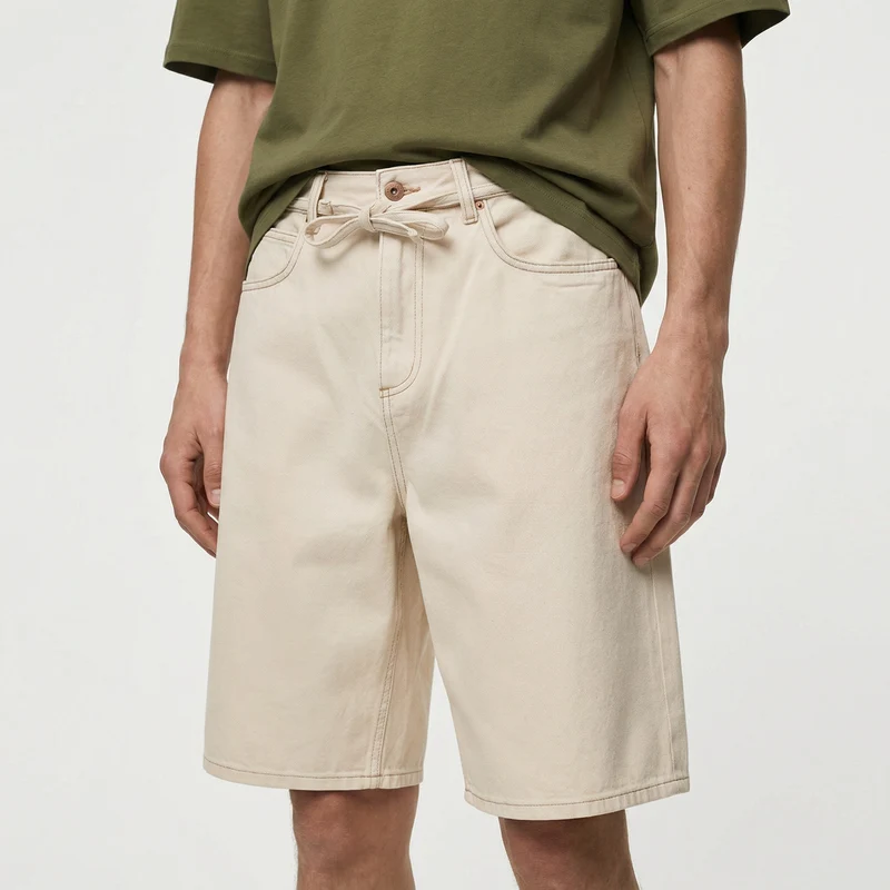 Bermuda Skater Fit in Cotone con Cintura - Beige ecru