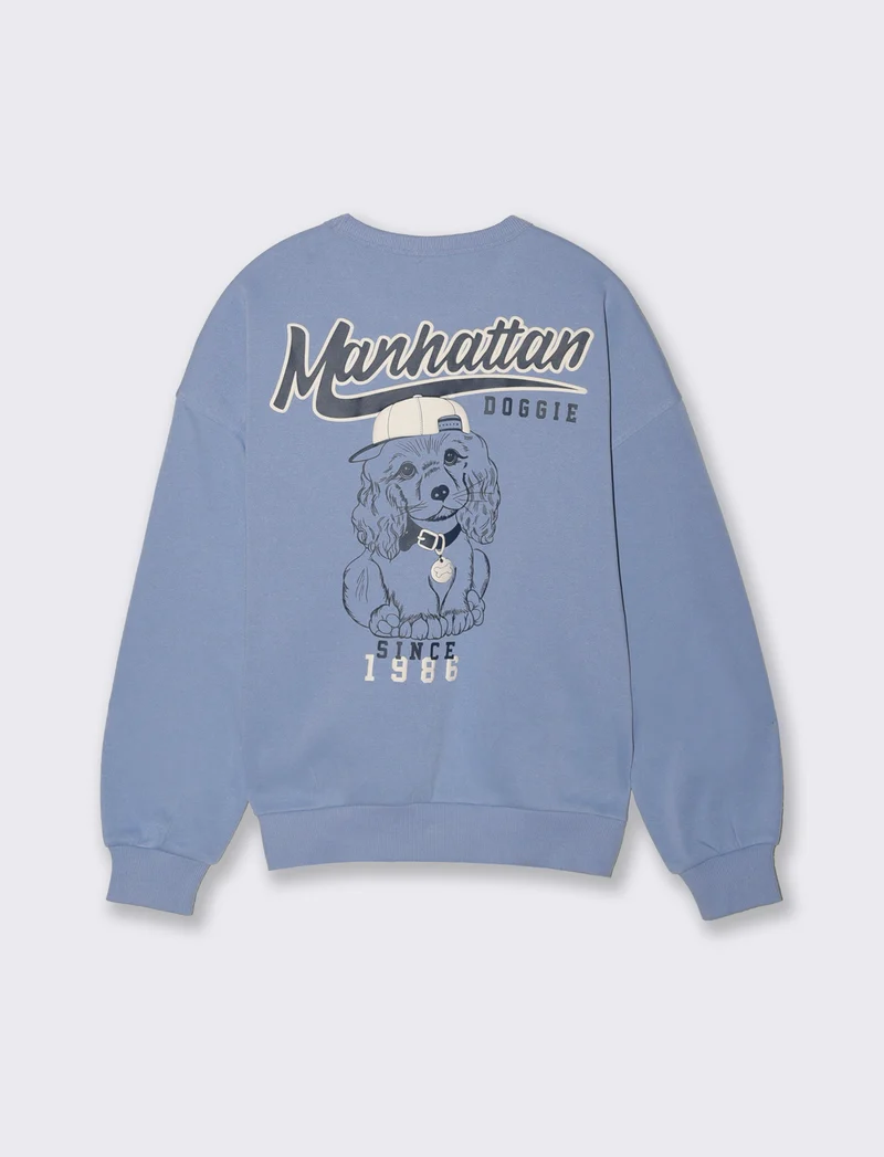 Felpa manica lunga con stamoa - Denim