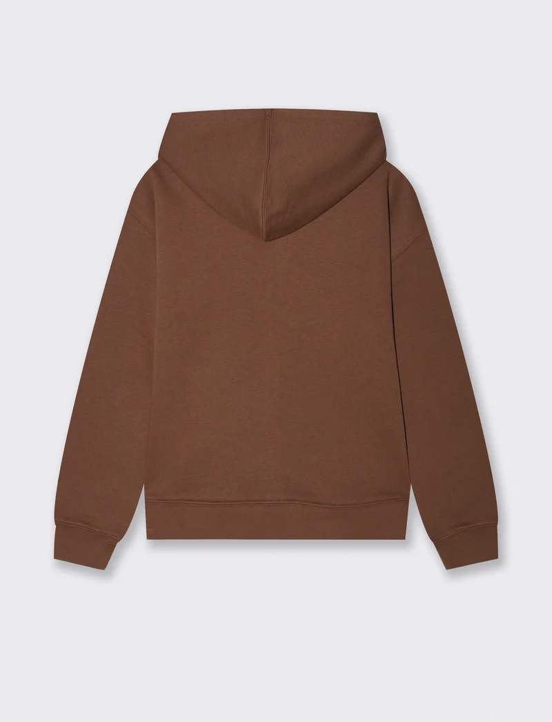 Felpa con cappuccio e zip lunga - Marrone cioccolato
