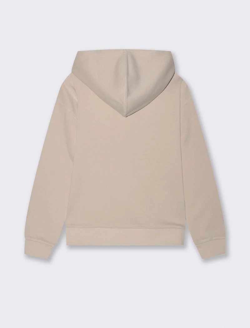 Felpa con cappuccio e zip lunga - Beige grano