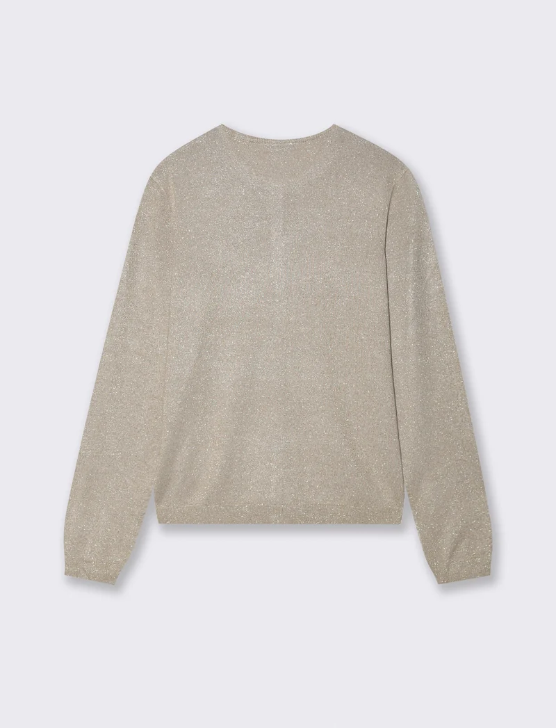 Cardigan Manica Lunga Effetto Metallico - Beige grano