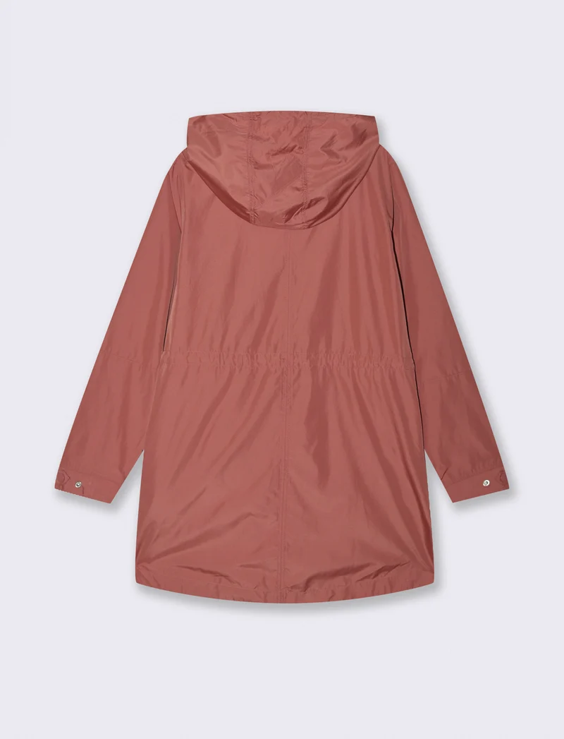 Parka Ripiegabile con Cappuccio e Zip - Rosso mattone