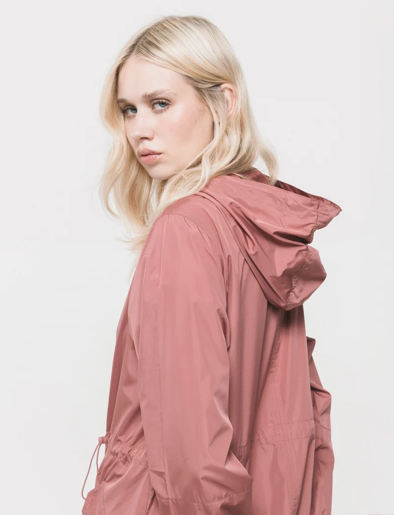 Parka Ripiegabile con Cappuccio e Zip - Rosso mattone