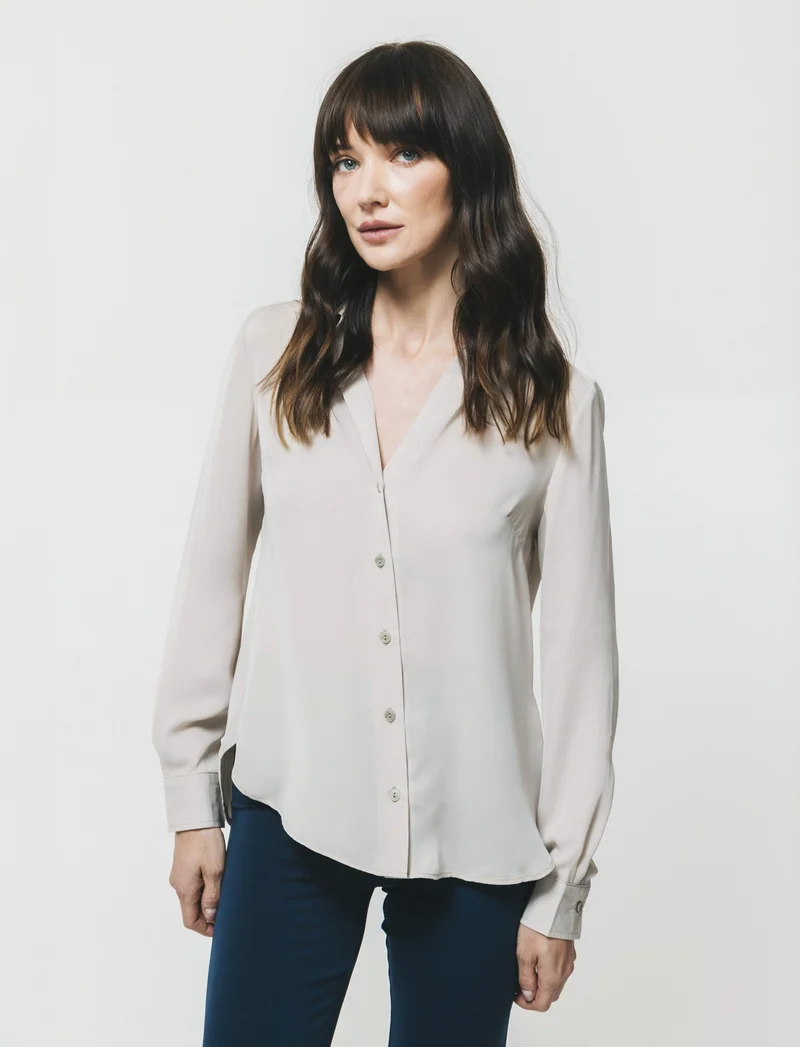 Camicia con Spacchi e Manica Lunga - Sabbia
