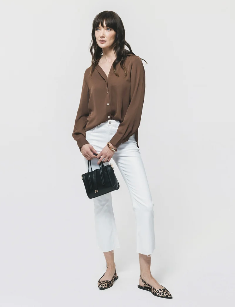 Camicia con Spacchi e Manica Lunga - Marrone