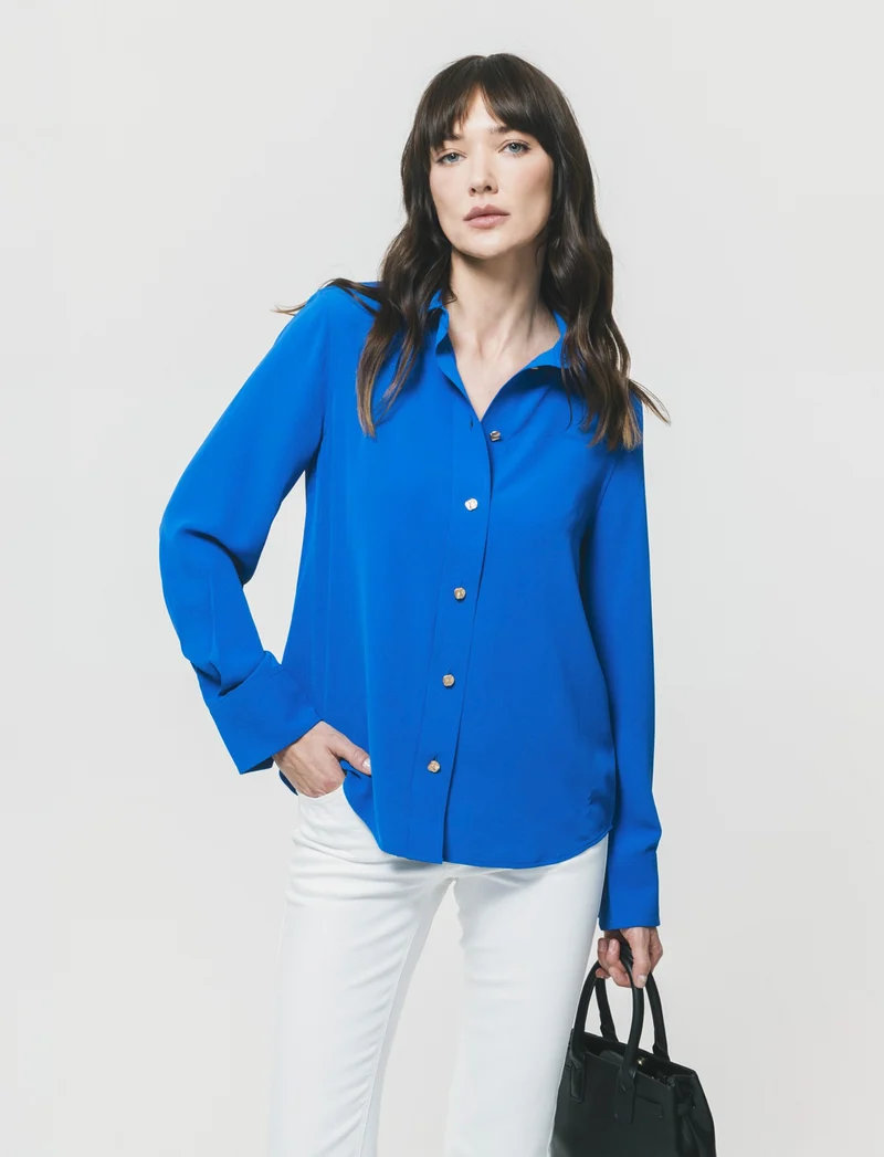 Camicia fluida manica lunga con bottoni dorati - Blu royal