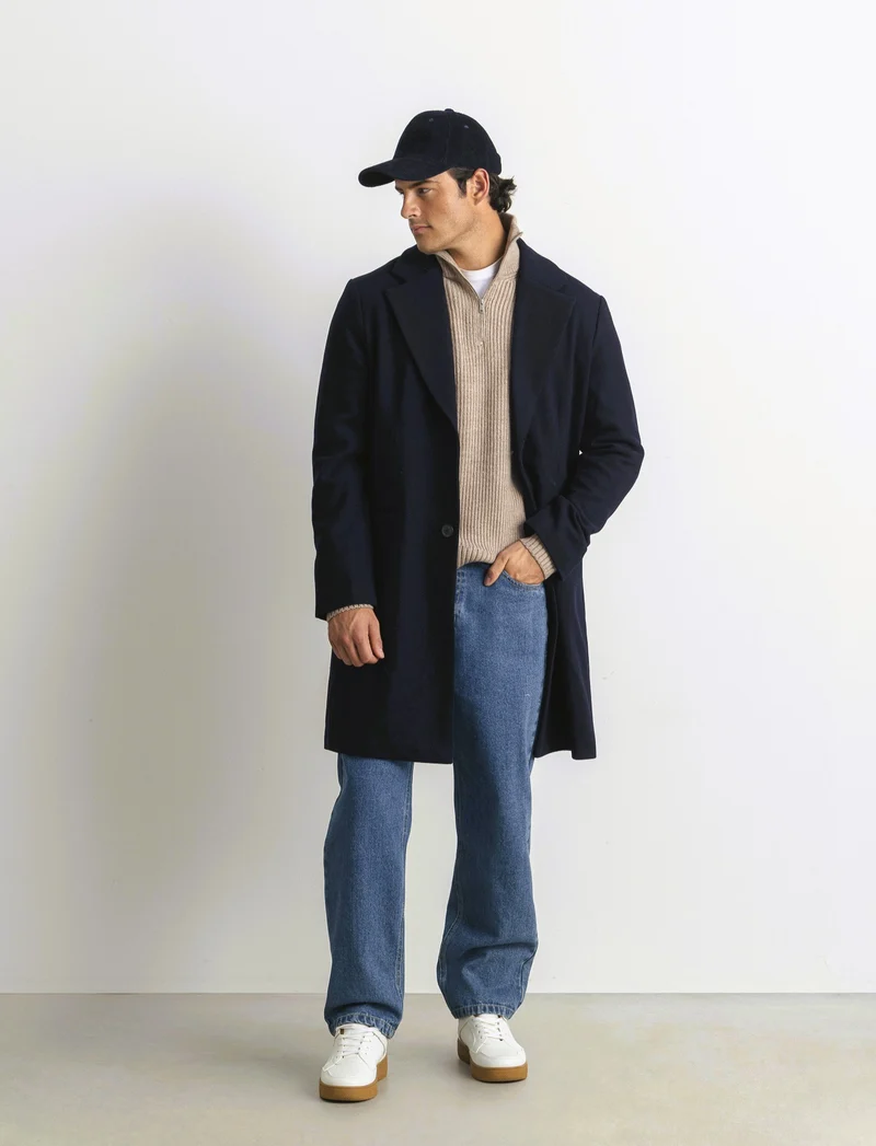 CAPPOTTO CLASSICO TESSUTO DIAGONALE - Blu