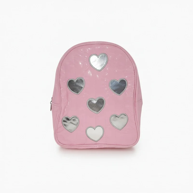 Zainetto trapuntato con cuori metallici - Rosa