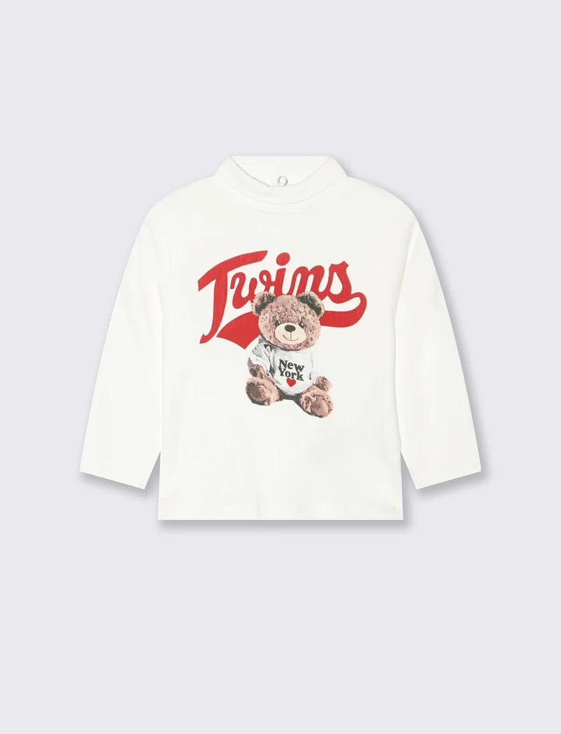 T shirt collo alto con stampa casual - Bianco latte