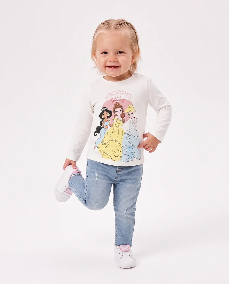 T shirt maniche lunghe con principesse Disney - Bianco