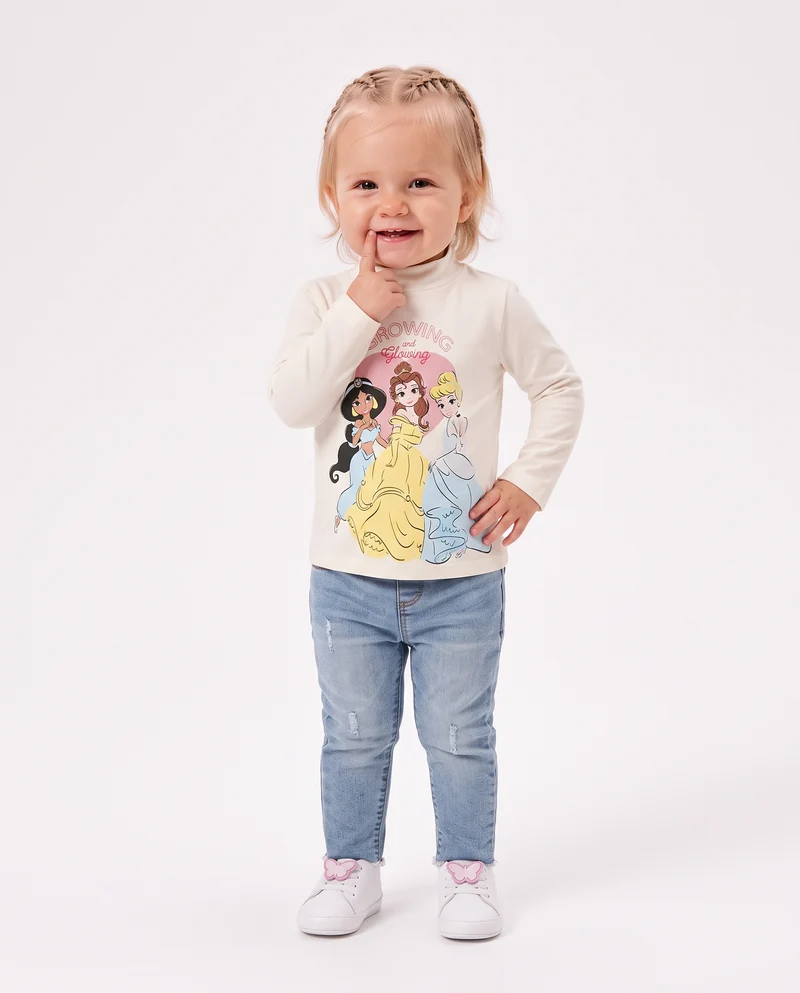 T shirt maniche lunghe con principesse Disney - Bianco