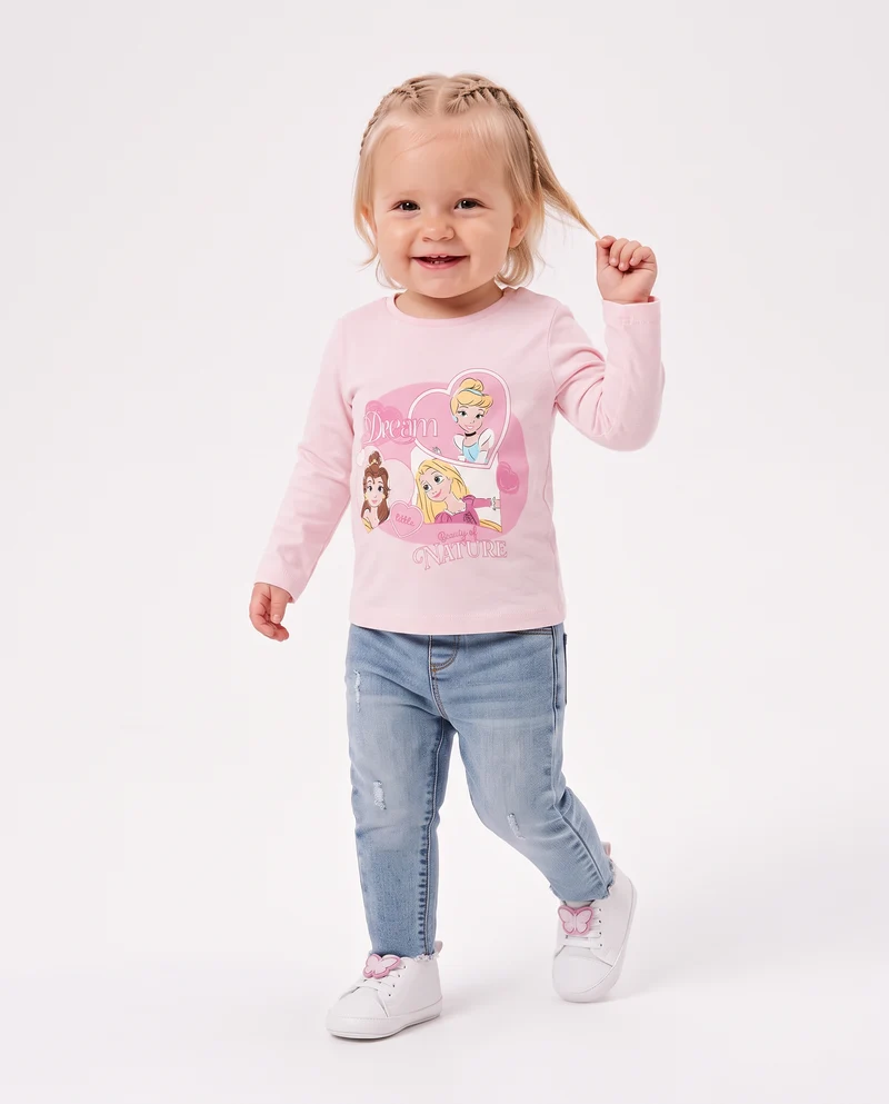 T shirt maniche lunghe con principesse Disney - Rosa