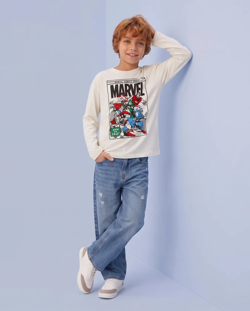 T-shirt Marvel maniche lunghe cotone - Bianco latte
