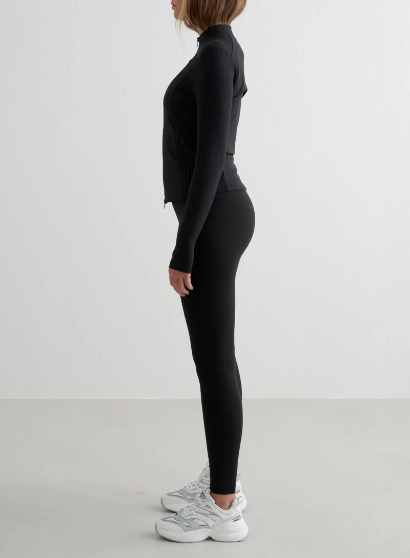 Black Sense Tights & Zip Jacket Set