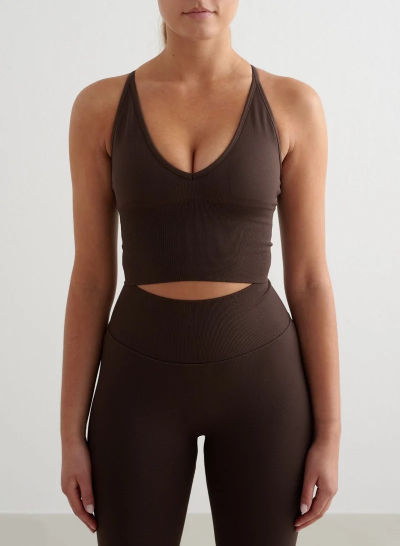 Chocolate Shape Seamless Flare Tights & Cross Back Bralette Set