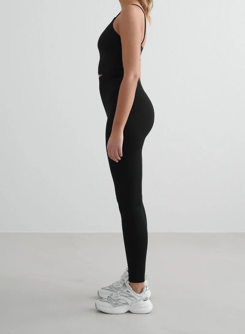 Black Shape Seamless Tights & Strap Singlet Set