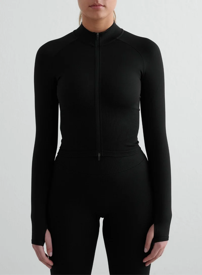 Black Shape Seamless Tights & Zip Jacket Set