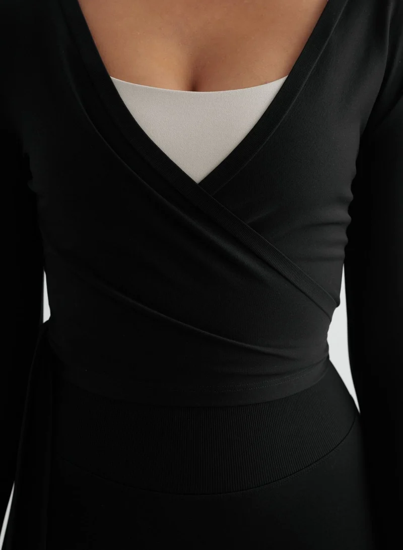 Black Shape Seamless Tights & Wrap Longsleeve Set