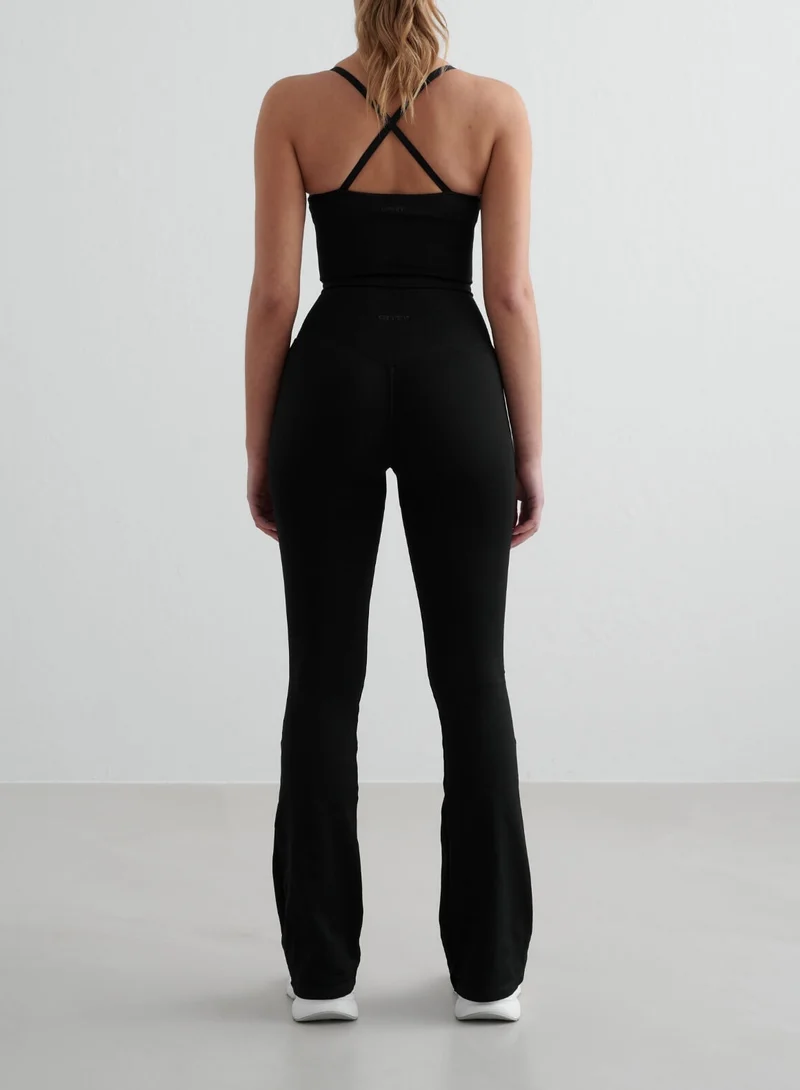 Black Shape Seamless Flare Tights & Cross Back Bralette Set