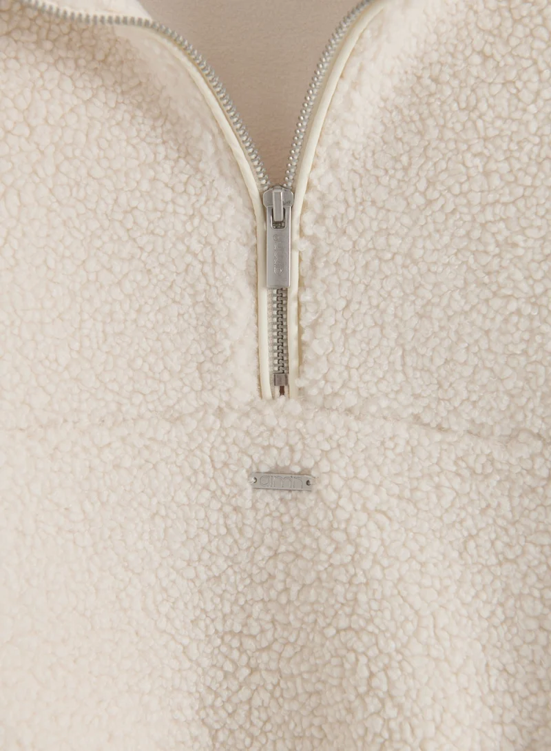 Cream Pile Half Zip
