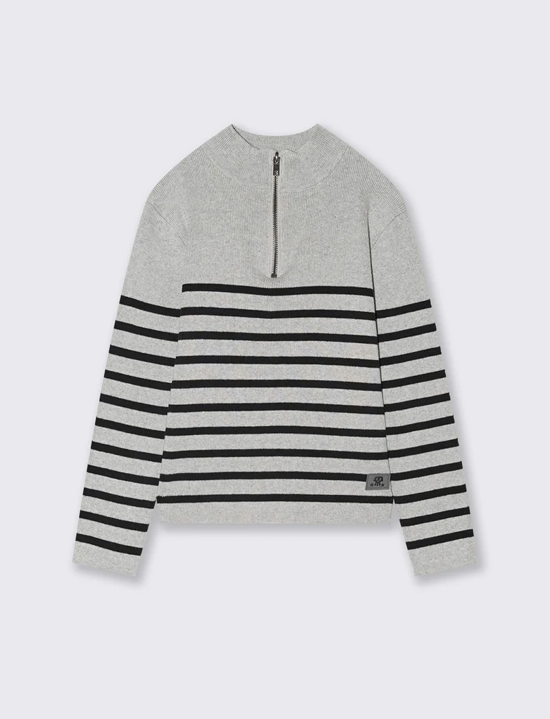 Maglia collo rigato - Grigio mel.