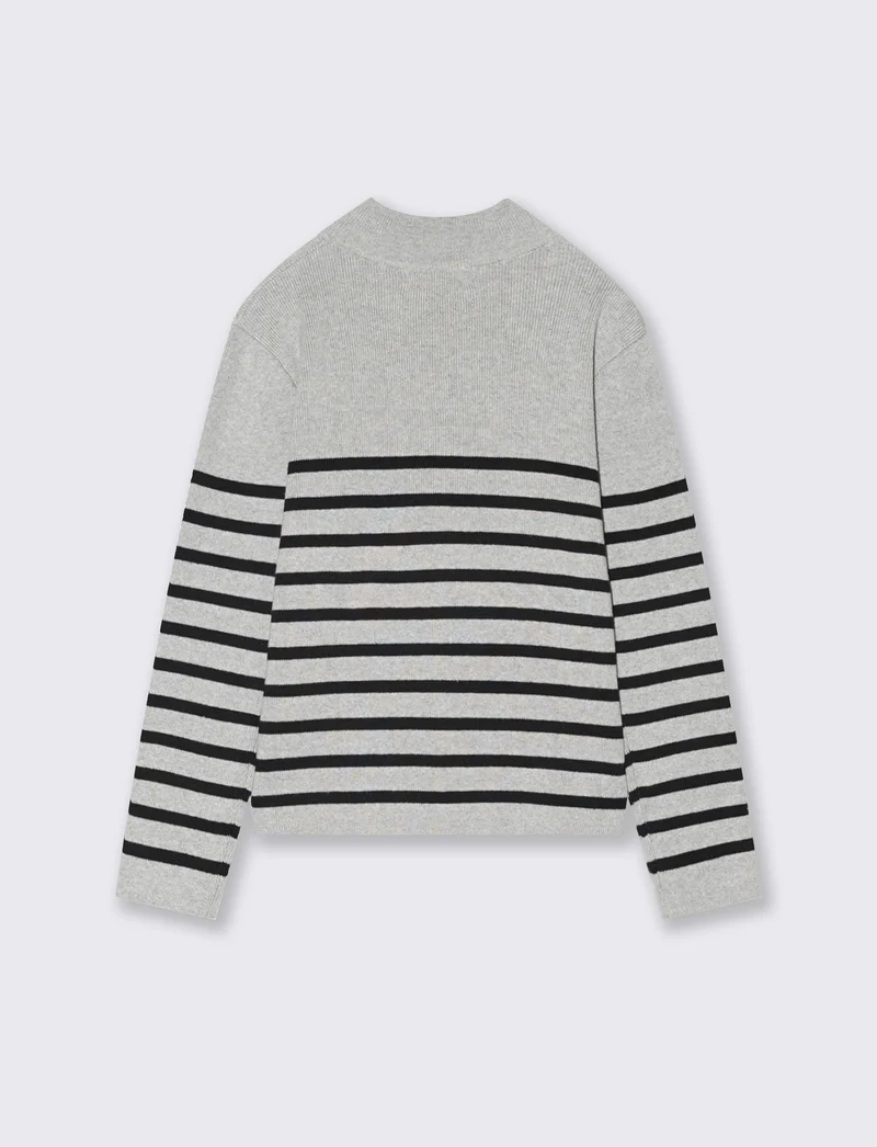Maglia collo rigato - Grigio mel.