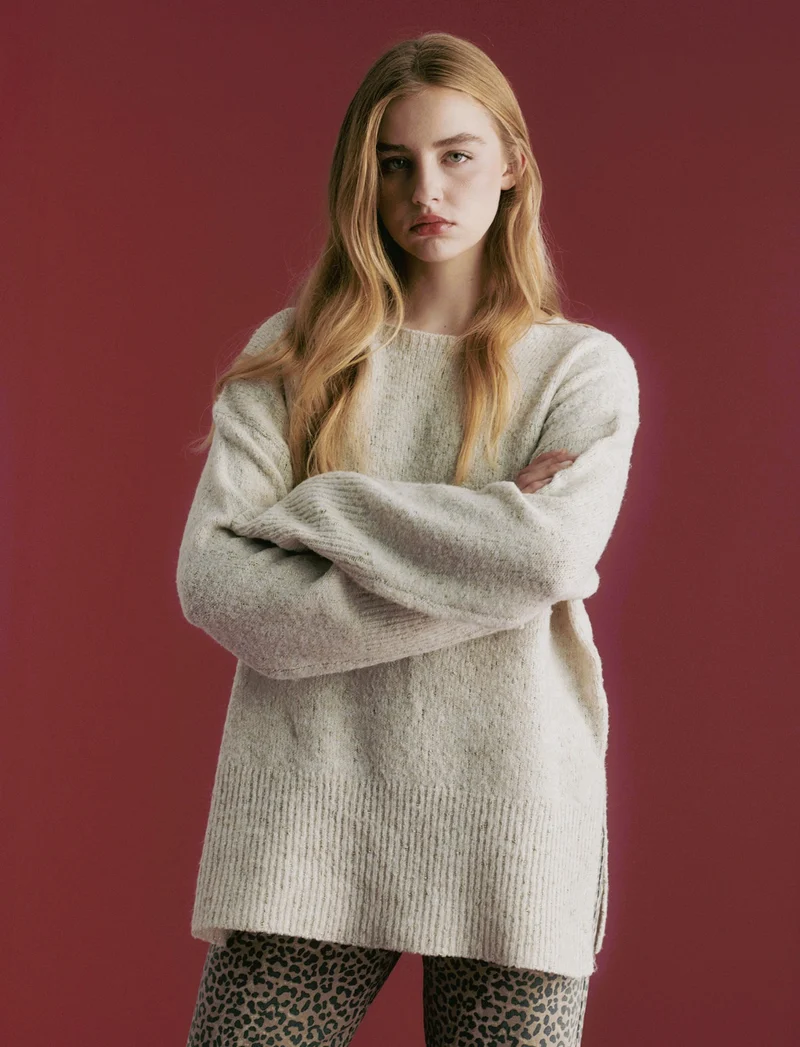 PULLOVER CON TESSUTO CON FIBRA METTALLIZATA - Avorio