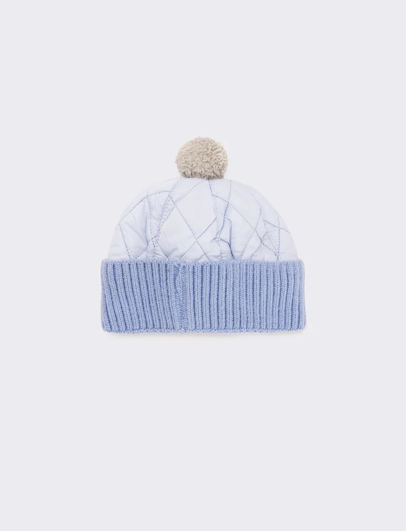 Cappello neonato con pon pon trapuntato - Azzurro