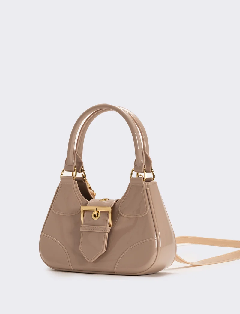 Borsa donna gommata con fibbia e tracolla - Rosa