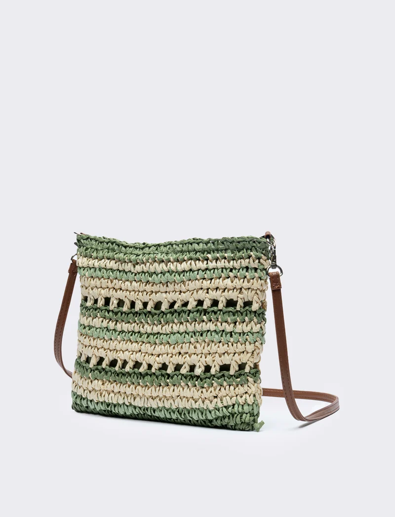 Tracolla donna in raffia righe - Verde