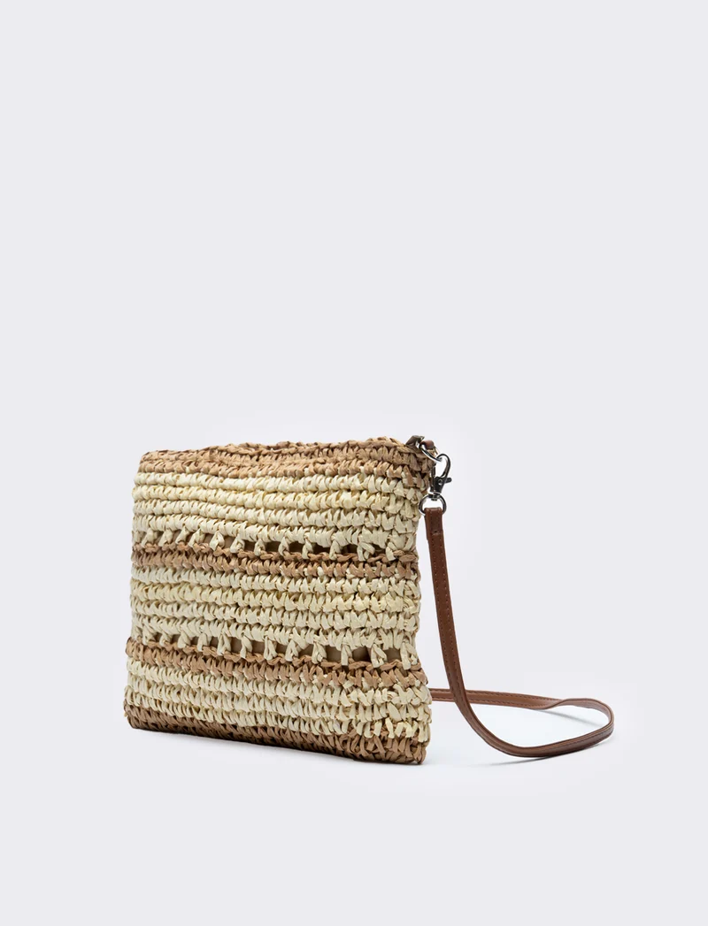 Tracolla donna in raffia righe - Marrone