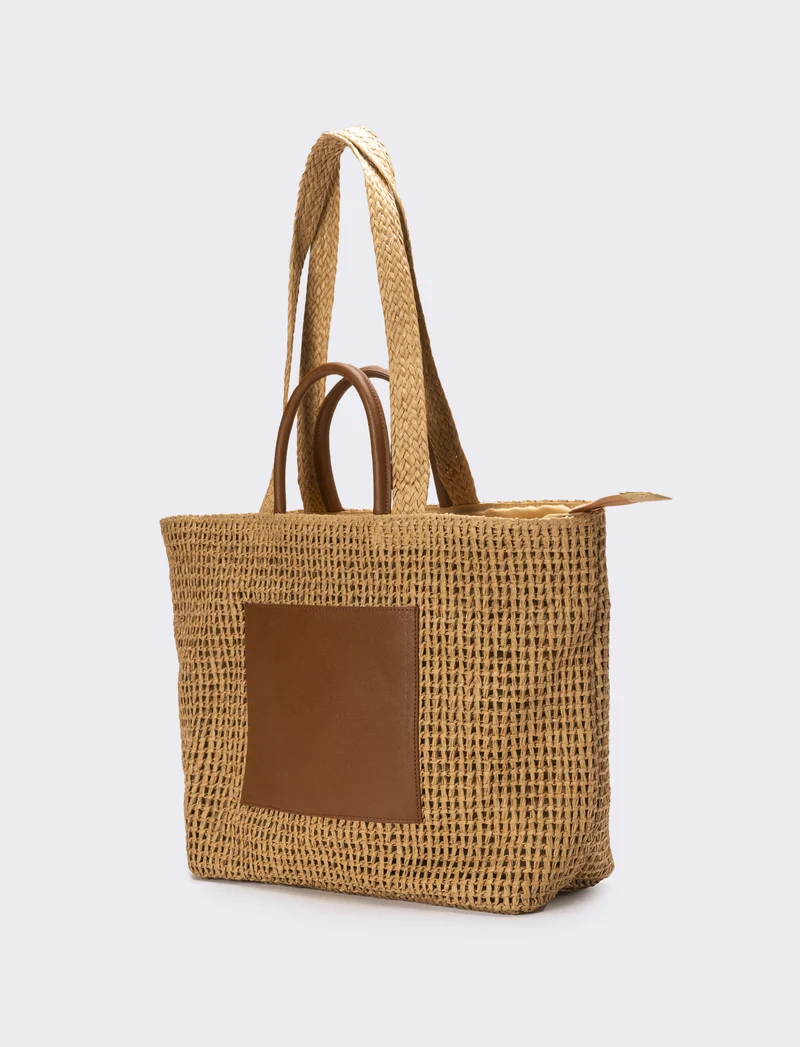 Shopper donna in carta con tasca - Marrone