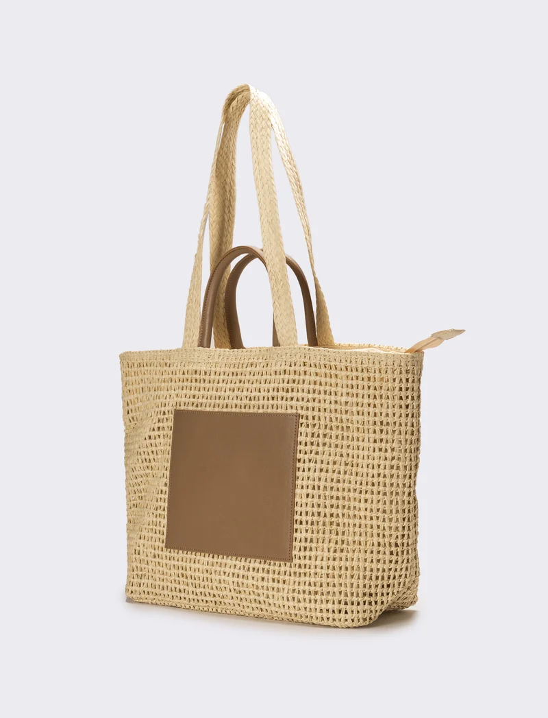 Shopper donna in carta con tasca - Bianco natural