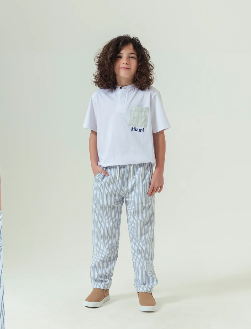 Jogger in misto lino da bambino - Righe