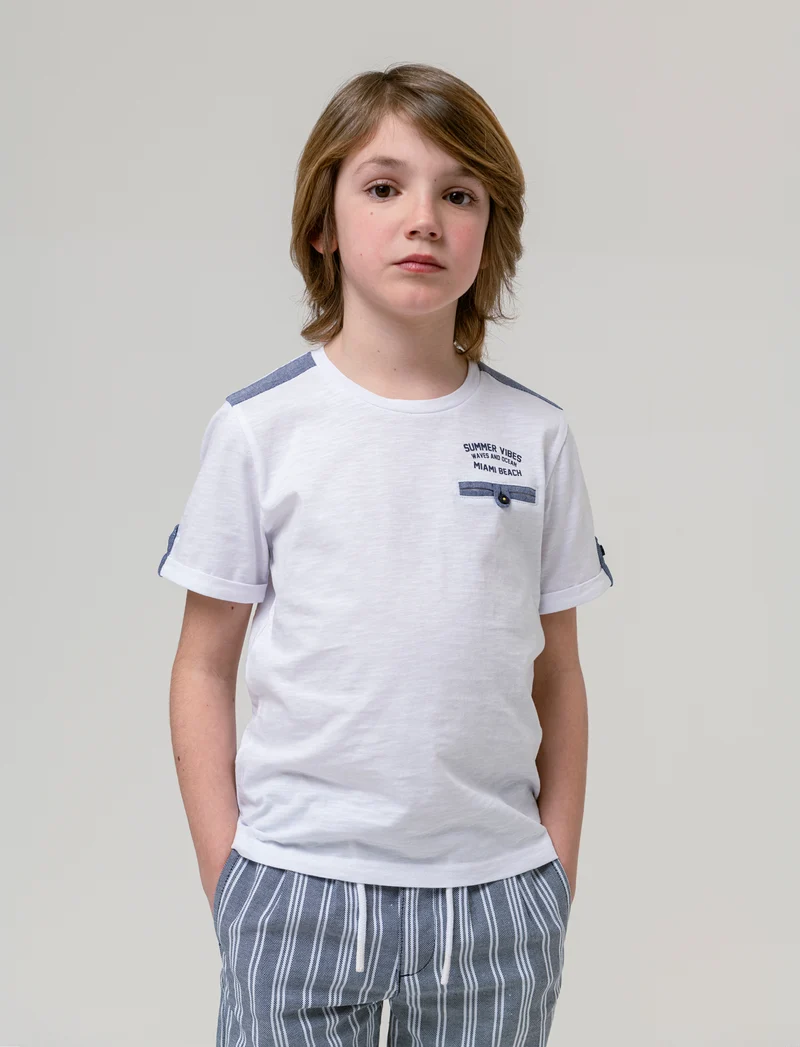 T-shirt jersey fiammato da bambino - Bianco