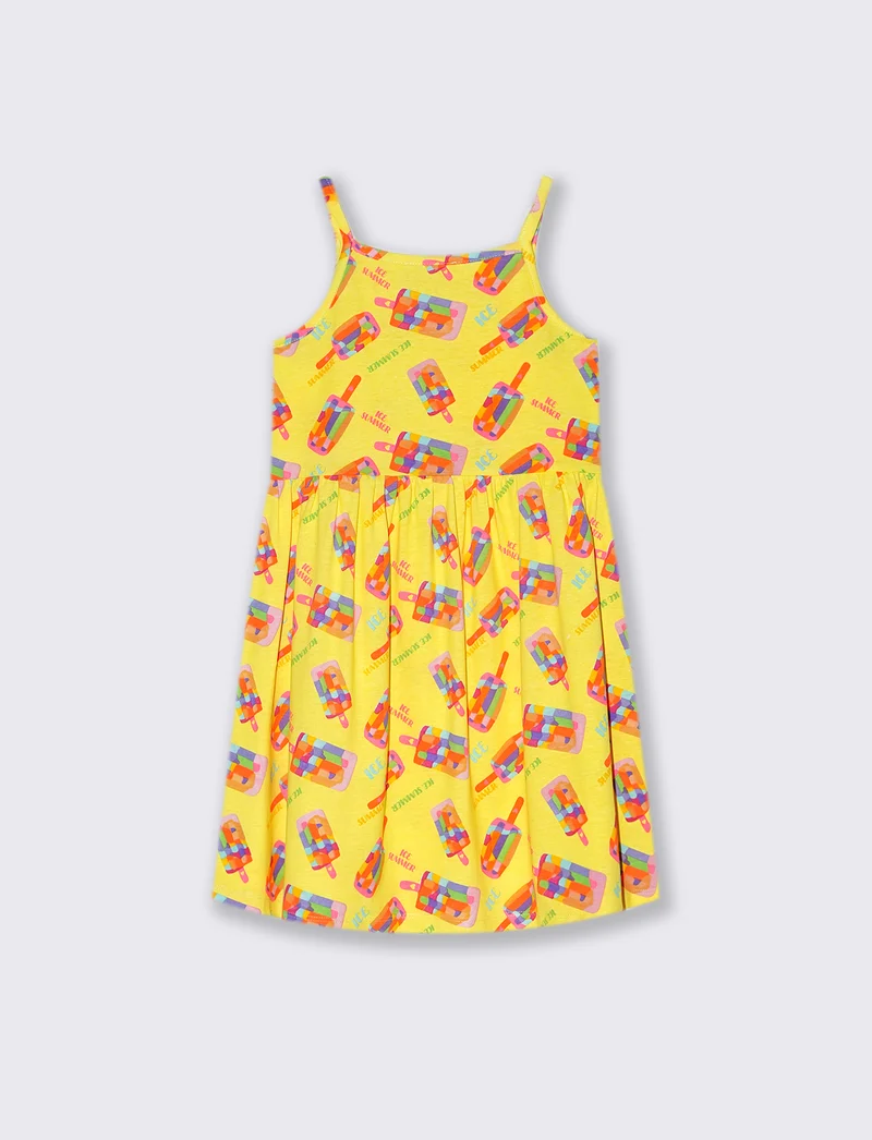 Abito stampa fluo da bambina - Giallo