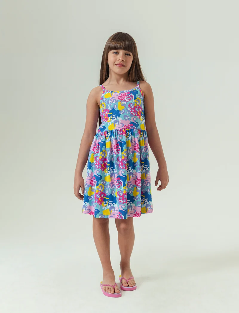 Abito stampa fluo da bambina - Azzurro