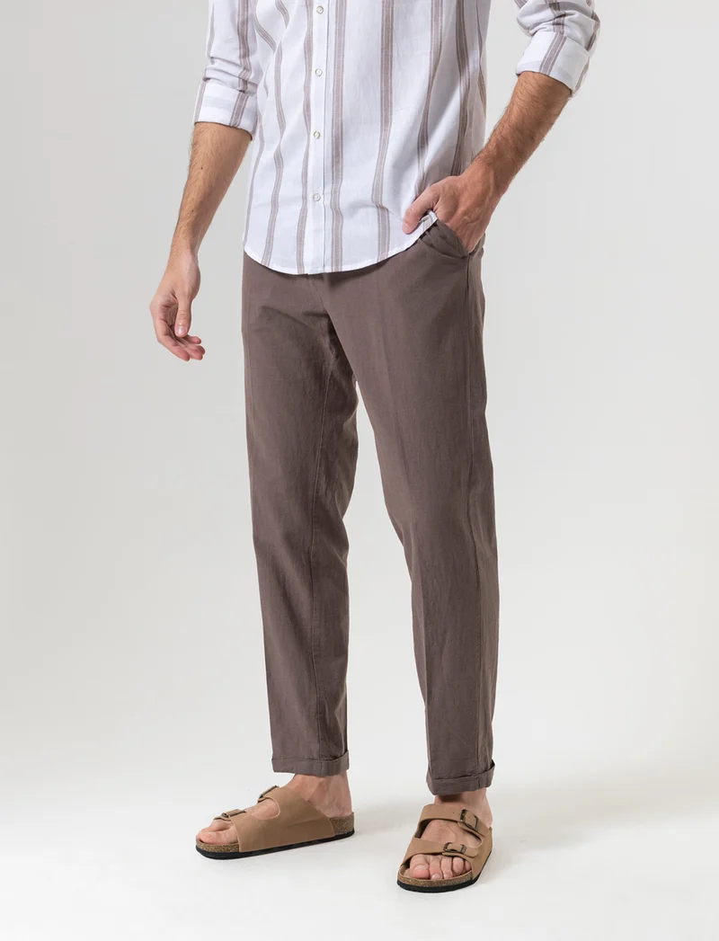 Pantaloni vita jogger misto lino da uomo - Grigio fango