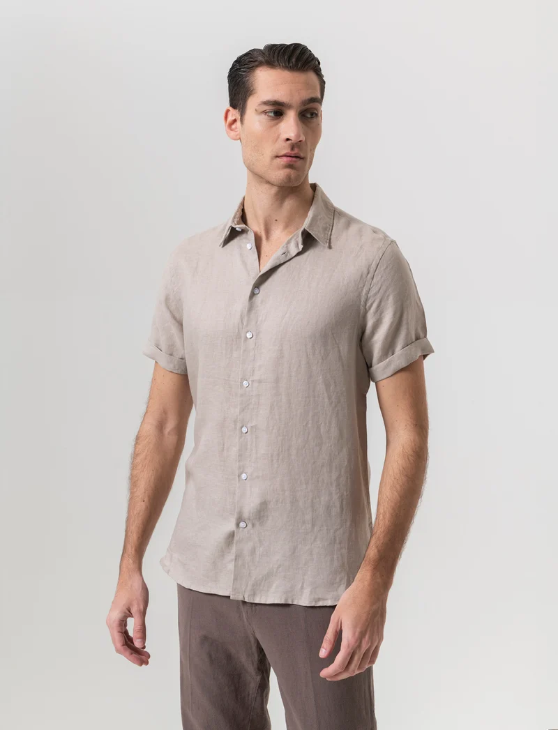 Camicia manica corta 100% lino da uomo - Beige