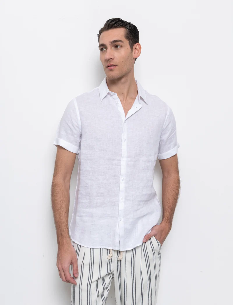 Camicia manica corta 100% lino da uomo - Bianco