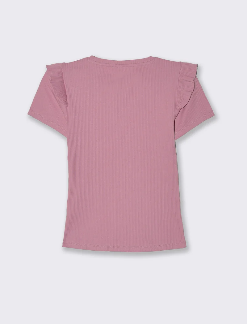 T-shirt a coste da donna - Rosa polvere