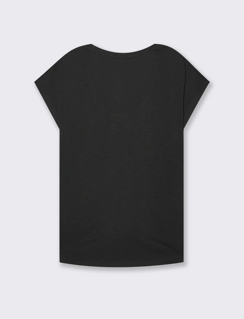 T-shirt con risvolto sulle maniche da donna - Nero