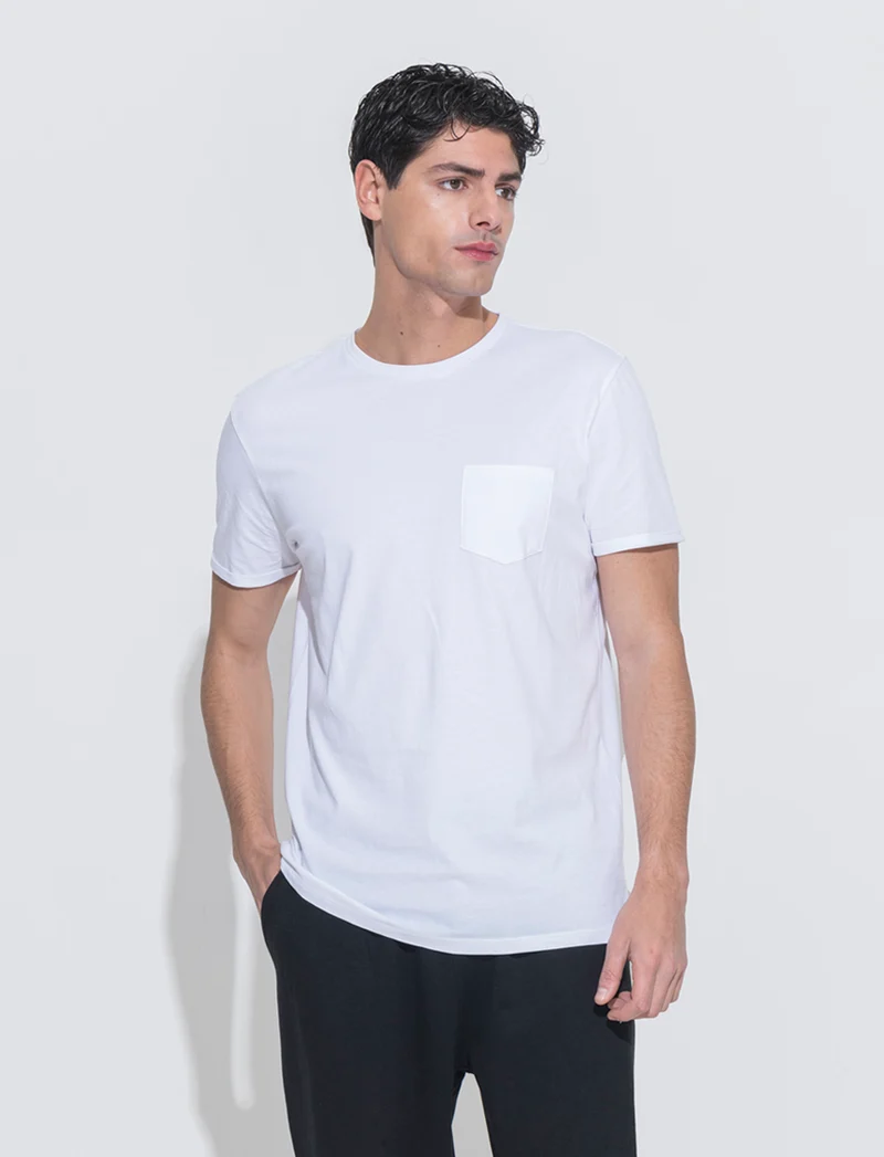 T-shirt basic con tasca da uomo - Bianco