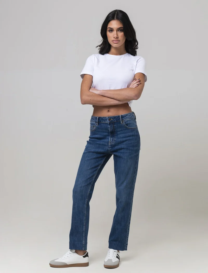 Jeans a gamba larga alla caviglia da donna - Denim