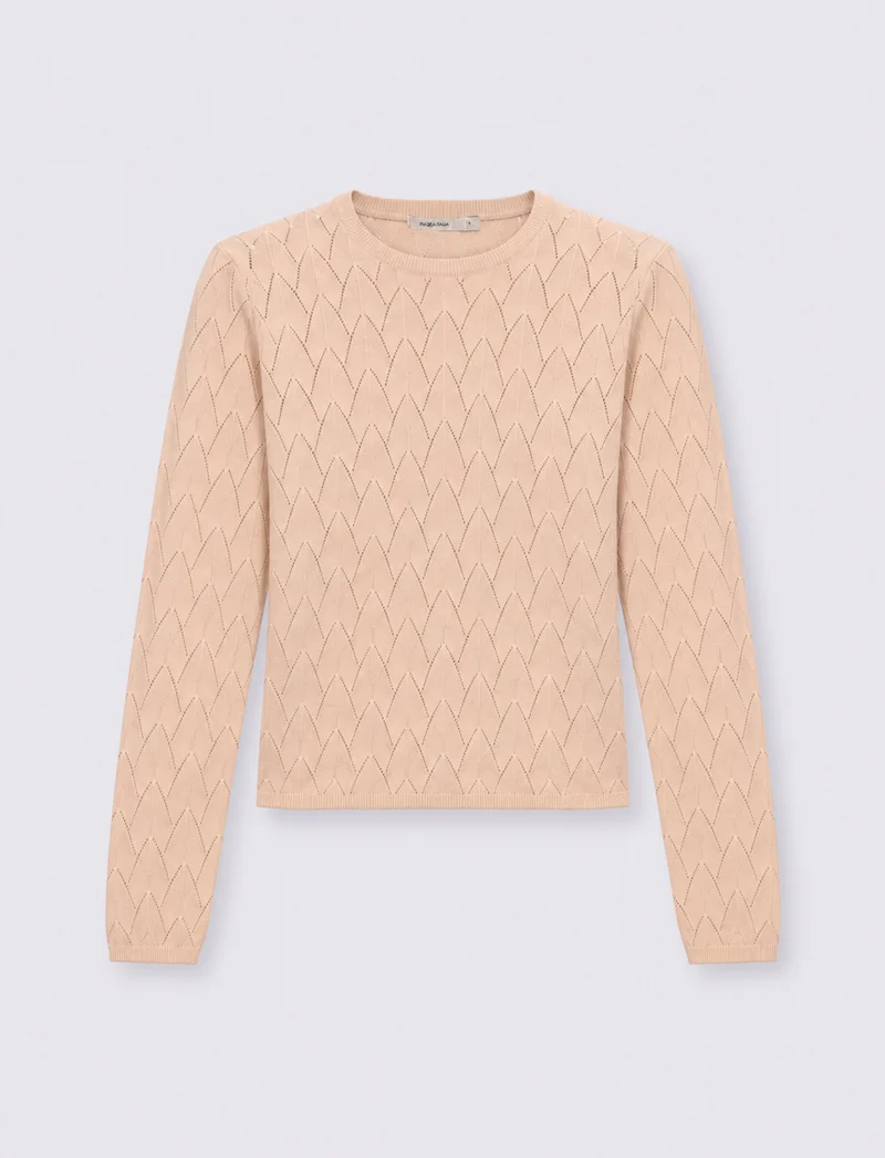 Maglia paricollo lavorata - Beige ecru