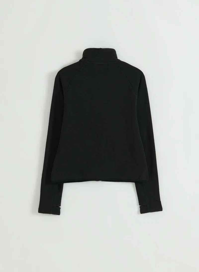 Black Stretch Fleece Zip Jacket