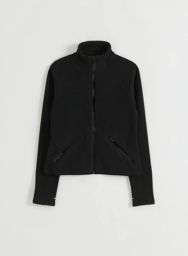 Black Stretch Fleece Zip Jacket